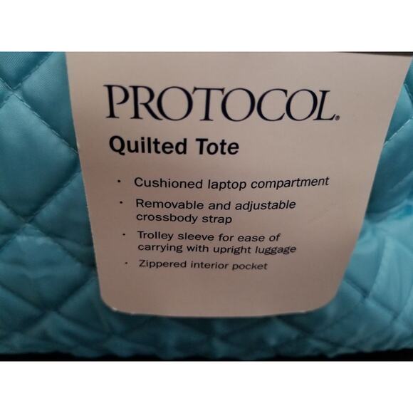 Protocol Turquoise Quilted Tote 20in x 13.5in‎ x 8in New - Picture 4 of 5